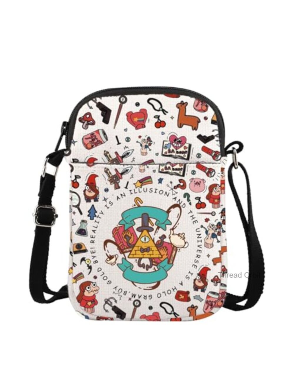 Canvas Crossbody Messenger Bag Adjustable Strap 3 Pockets Cartoon Gift